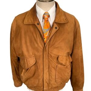 Hunt Club Leather Bomber Jacket Mens L 42-44 Tan Aviator Paisley Lined 90s VTG